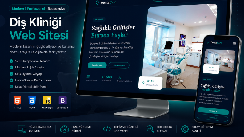 Diş Klinikleri İçin Modern Tek Sayfa Web Sitesi