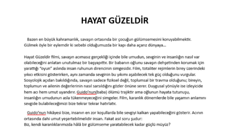 Projeler için film yorum örnekleri