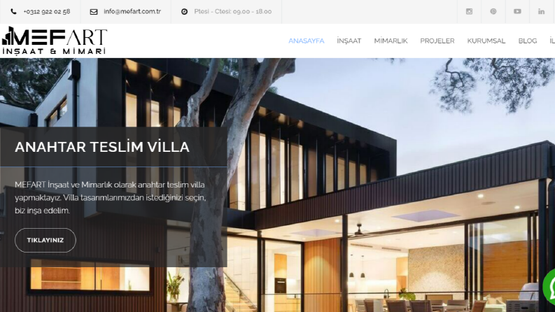 Mefart Mimarlık ve İnşaat Firması Web Sitesi