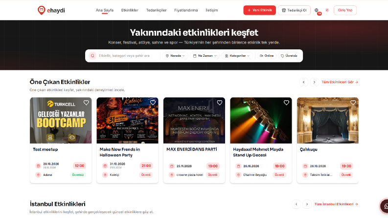 ehaydi – Etkinlik ve Tedarikçi Marketplace Platformu