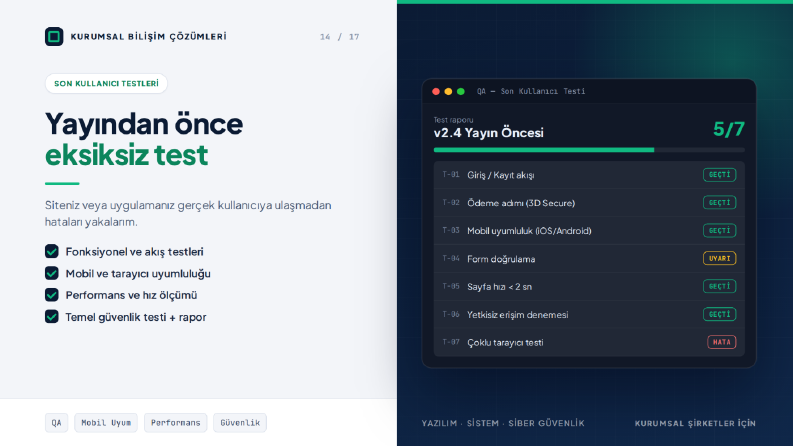 Web ve Mobil Uygulama Test Hizmeti: Hata, Hız, Güvenlik