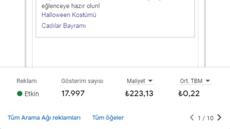 Annee Bakk Kostüm için Google ADS Reklam Yönetimi
