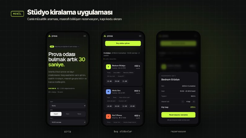 Stüdyo kiralama uygulaması – mobil arayüz