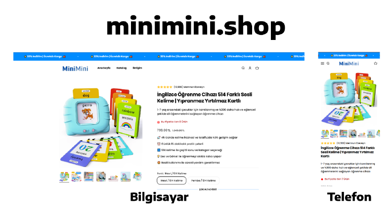 miniminii.shop için E-ticaret sitesi yapımı
