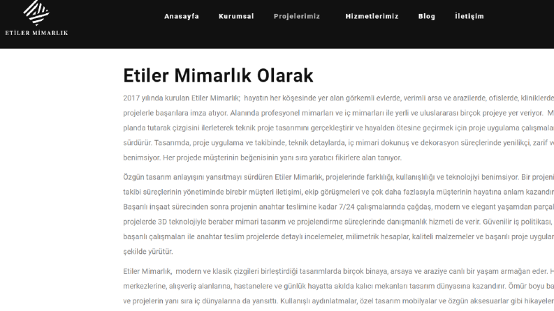 Etiler Mimarlık- Hakkımızda ve Tüm Web Metinleri