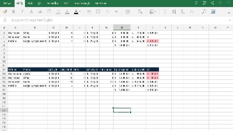 Excel tablo düzenleme, maliyet analiz tablosu yapma, giriş çıkış kontrol