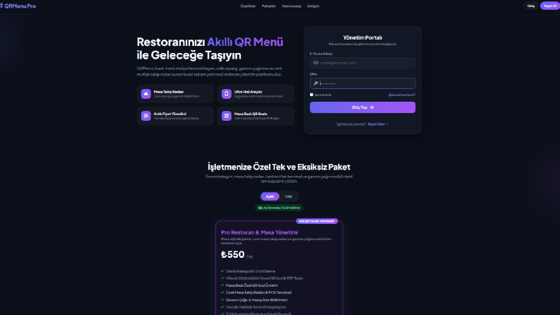 İşletmelere Özel Dinamik QR Menü ve Yönetim Sistemi