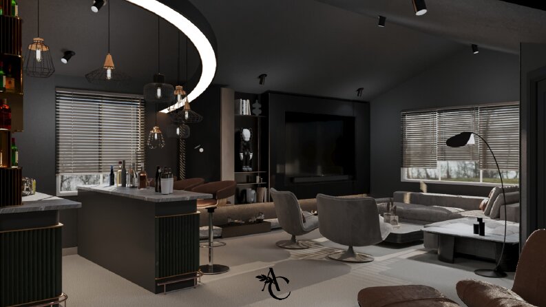 BAR ALANI DETAYLI VİLLA İÇ MEKAN TASARIMI