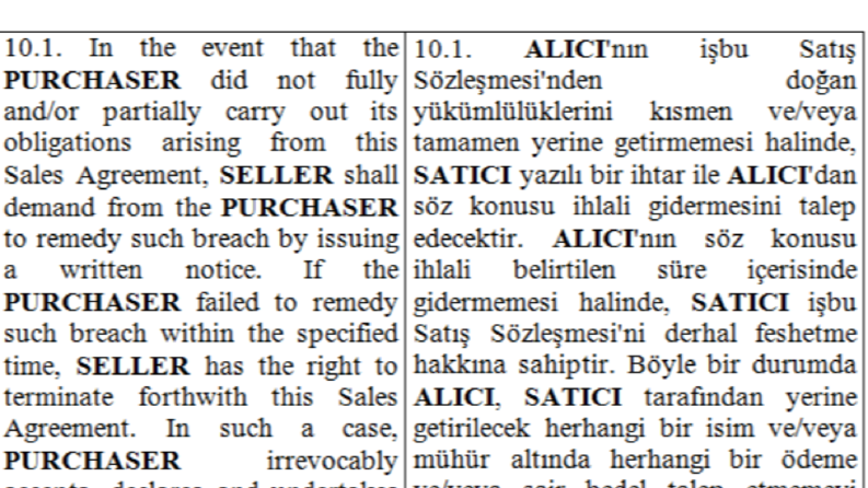 SÖZLEŞME ÇEVİRİSİ