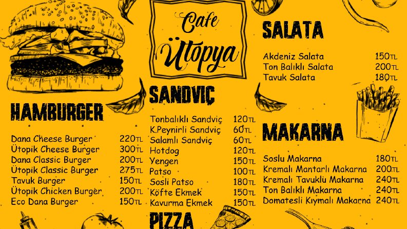 Cafe Ütopya Menü Tasarımı