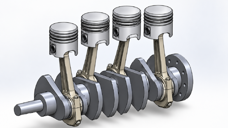 4 Silindirli Krank-Piston Mekanizması 3D CAD Tasarımı