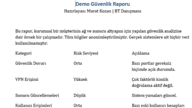 Kurumsal Sistem Güvenlik Analizi (Demo Rapor)