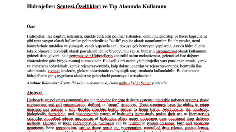 Hidrojeller: Sentezi,Özellikleri ve Tıp Alanında Kullanımı