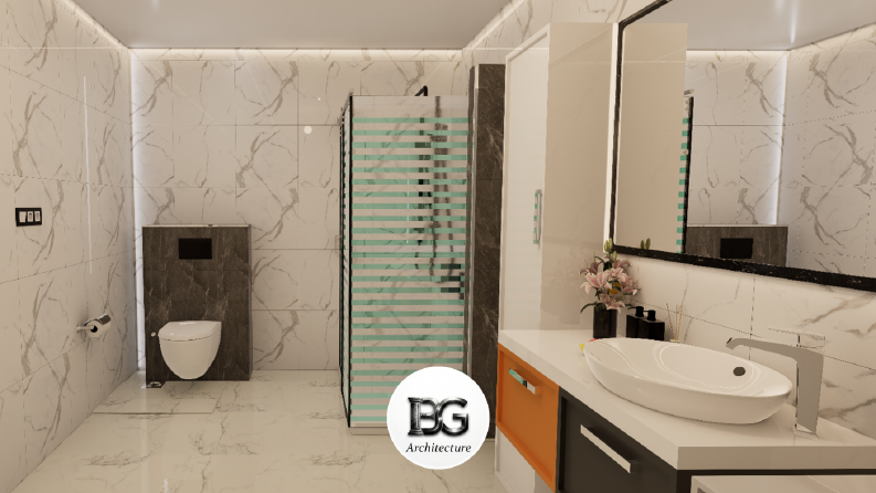 Aydınlık ve Fonksiyonel Modern Banyo 3D Render
