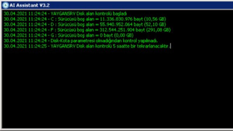 Server disk kotası kontrol ve e-mail gönderme yazılımı