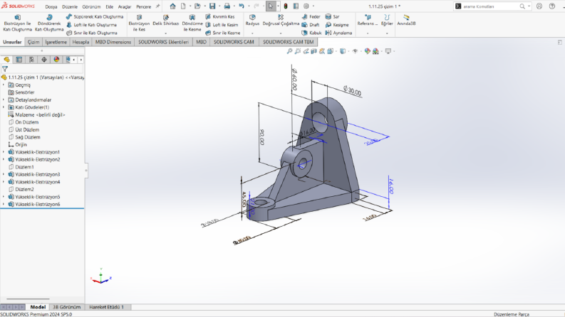 SolidWorks ile üretime uygun parça çizimi ve teknik resim ör