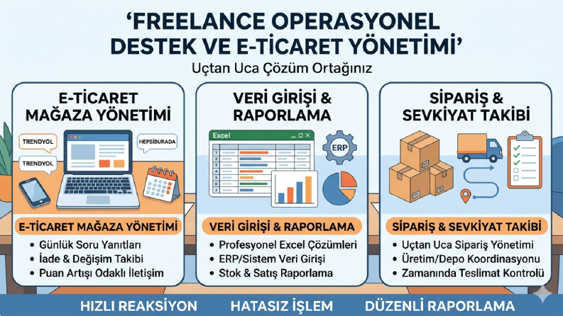 E ticaret Mağaza yönetimi, sipariş takibi veri giriş destegi