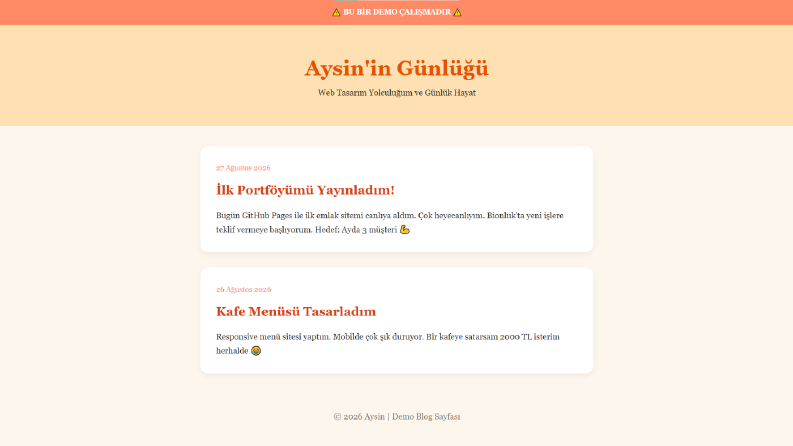 Kişisel Blog/Günlük Sitesi Demo Çalışması