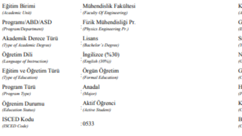 Üniversitede okuduğuma dair 