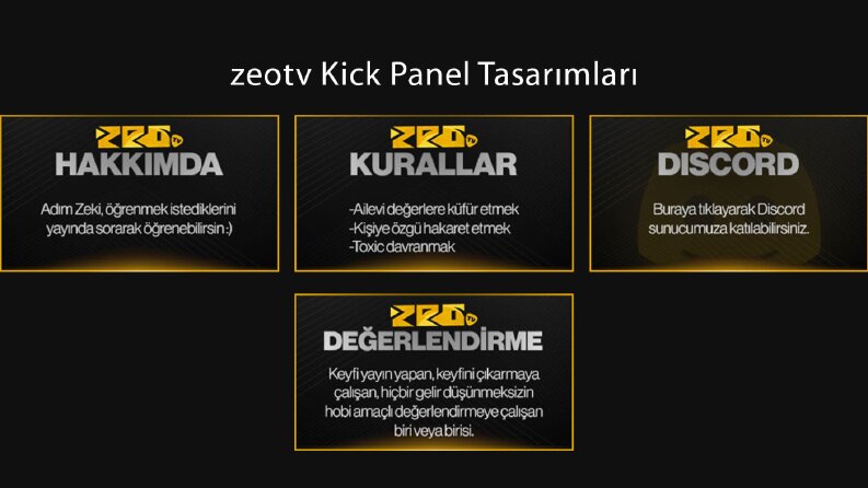 zeotv Kick Kanalı için yaptığım panel tasarımları