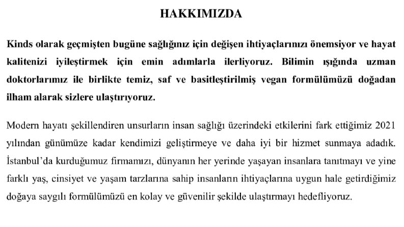 Kinds markası için hazırlanan "hakkımızda" yazısı
