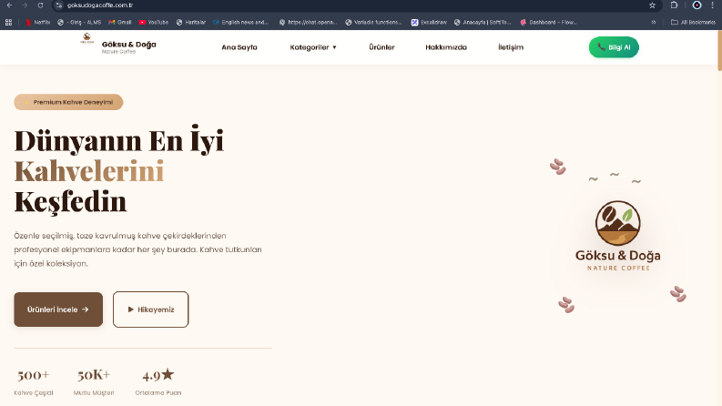 Gökşu & Doğa Coffee: Tam Fonksiyonel E-ticaret / Kurumsal We