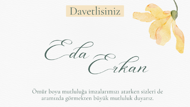 Sade Düğün Davetiyesi 