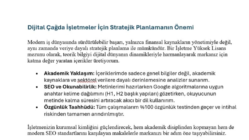 Dijital Çağda Stratejik Planlama ve İçerik Yönetimi