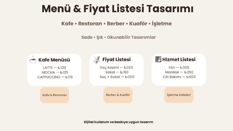 Menü & Fiyat Listesi Tasarımı