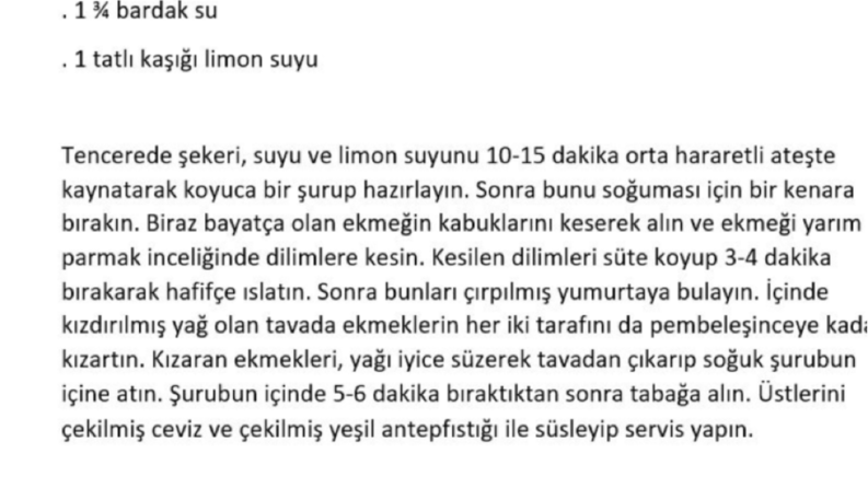 Yemek Tarifleri Deşifresinden