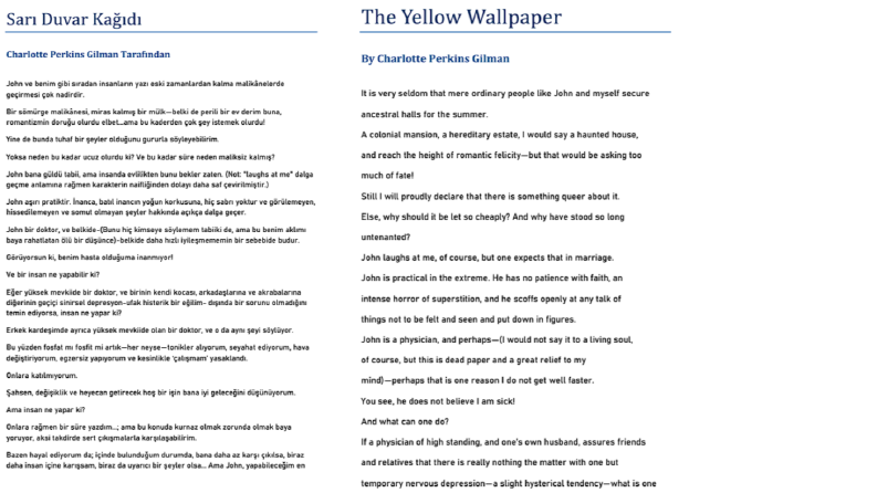 İngilizce’den Türkçe’ye Çeviri Örneği – The Yellow Wallpaper