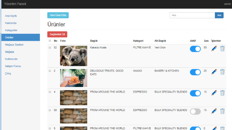 Profesyonel admin panelli web site