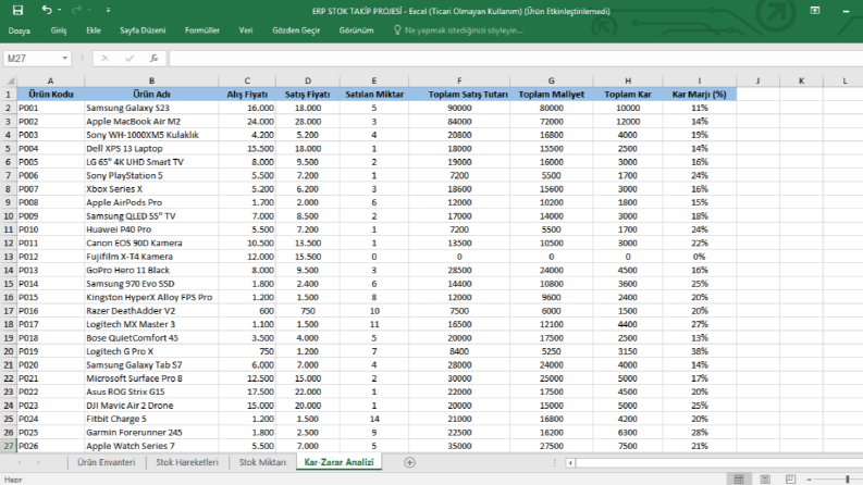 excel - erp stok takip projesi