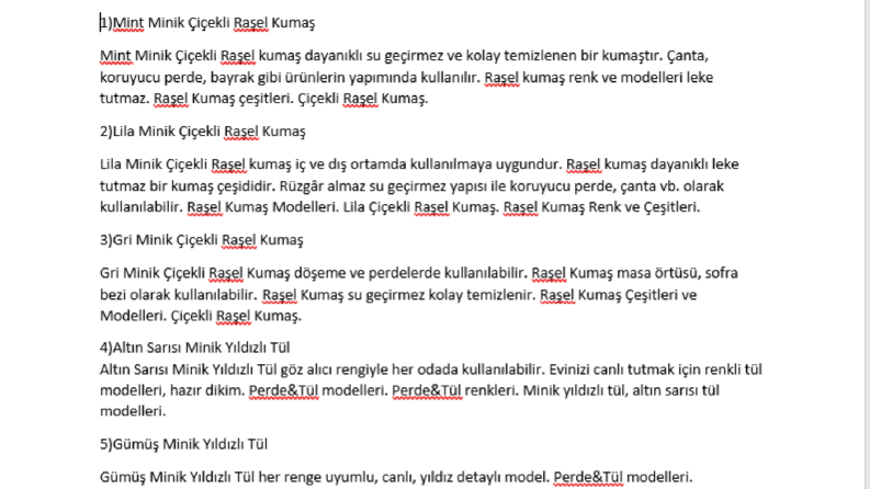 KumaşHome için description açıklama düzenlemesi