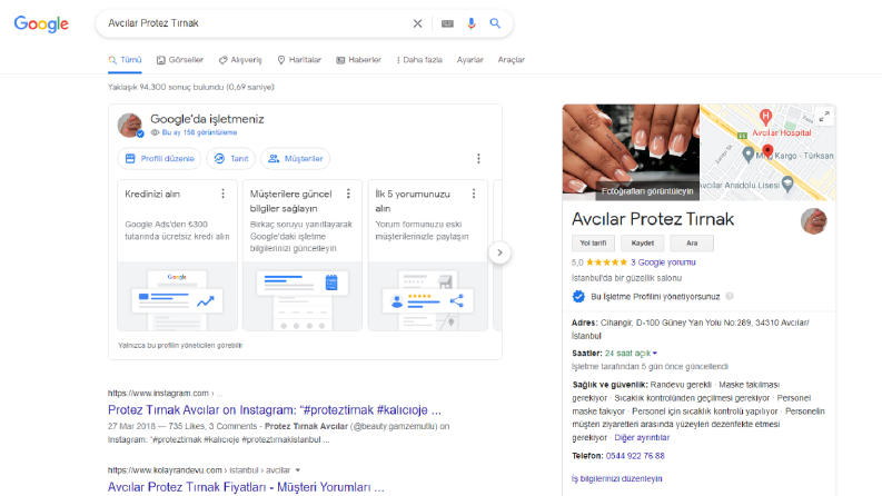 Avcılar Protez Tırnak Google Benim İşletmem Kaydı