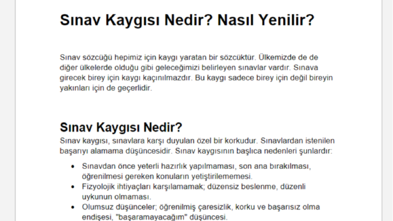 Sınav Kaygısı - Makale Yazısı