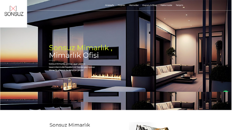 Sonsuz Mimarlık web sitesi