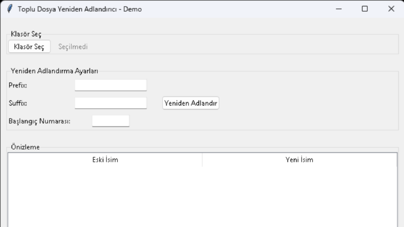 Toplu Dosya Yeniden Adlandırıcı — Demo Aracı