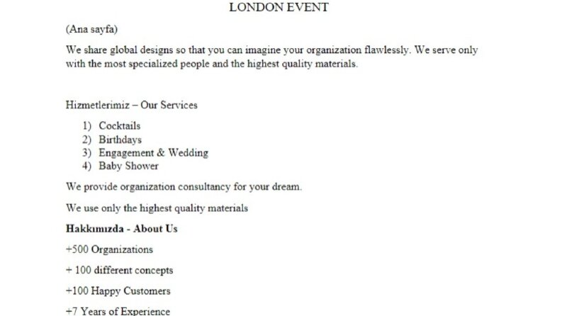 London Event Websitesinin Çevirisi