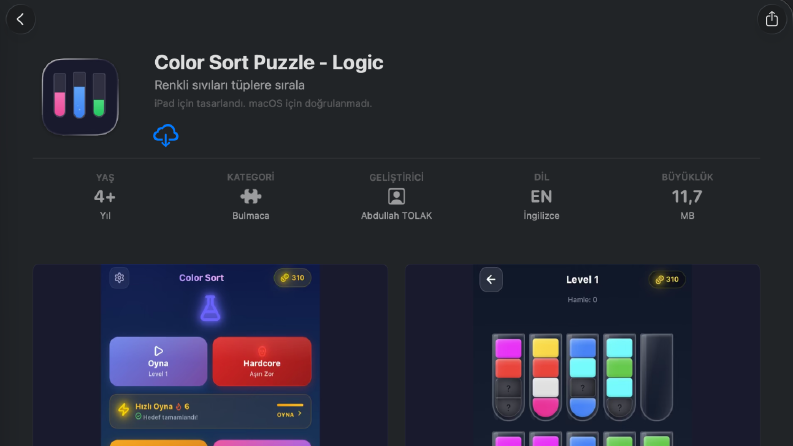 Color Sort Puzzle - Mobil Bulmaca Oyunu Geliştirme