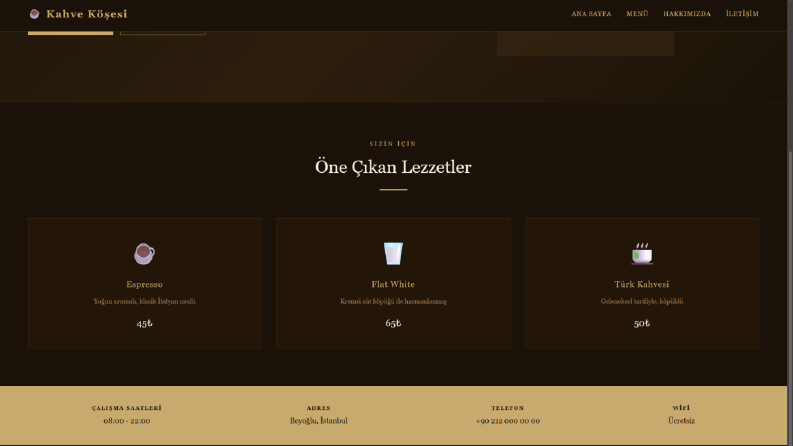 Kahve Köşesi – Kafe Web Sitesi Tasarımı