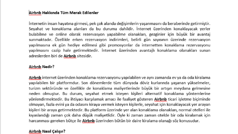 AirBNB Türkiye İçin Hazırlanan İçerikler