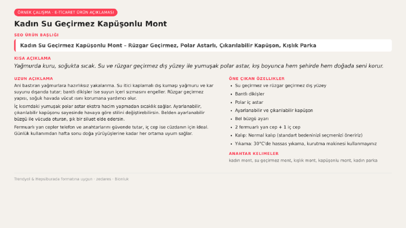 Kadın Mont – Trendyol Uyumlu Ürün Açıklaması