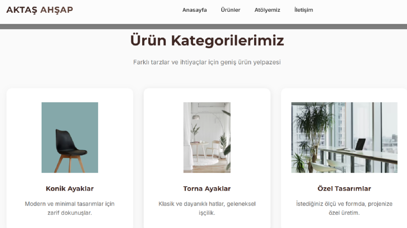 Aktaş Ahşap - Modern ve mobil uyumlu web sitesi geliştirdim