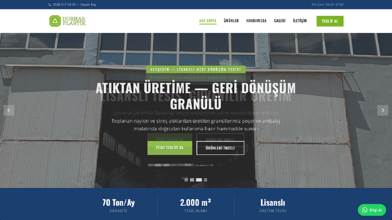 Plastik Geri Dönüşüm Firması Kurumsal Web Sitesi