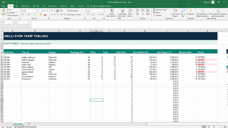 Excel Stok Takip Sistemi