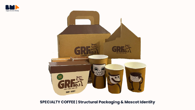 GRF No.3 specialty kahve ambalajı ve maskot kimliği