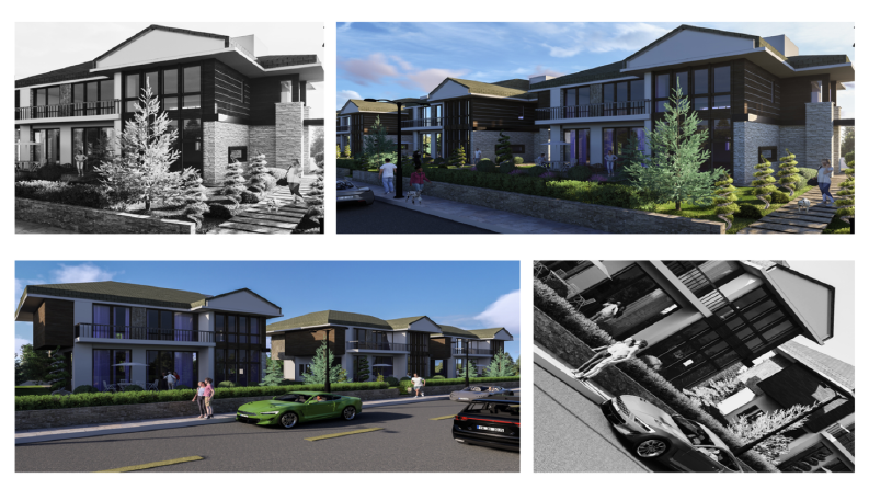 İncek'te yer alan villa sitesi için dış cephe renderları