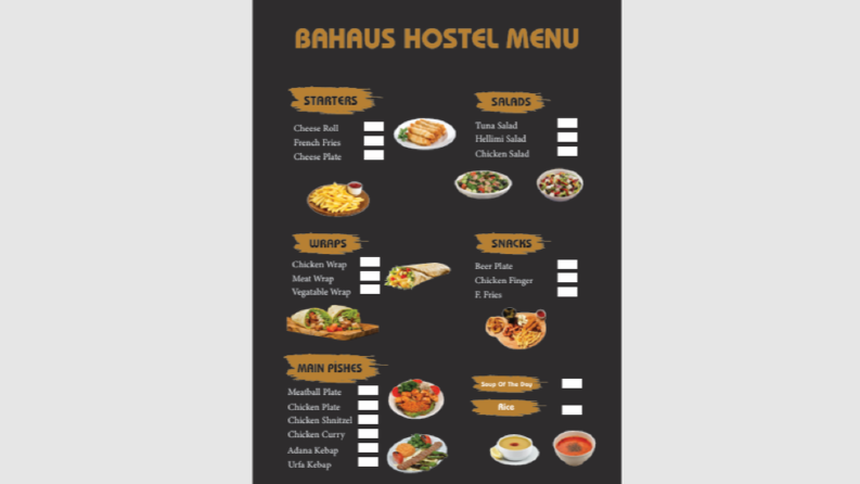 Bahaus Otel Menüsü
