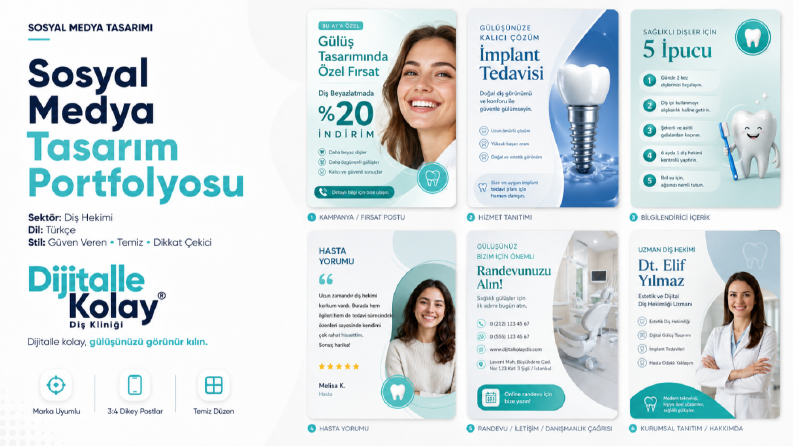 Diş Kliniği İçin Modern Sosyal Medya Tasarımları